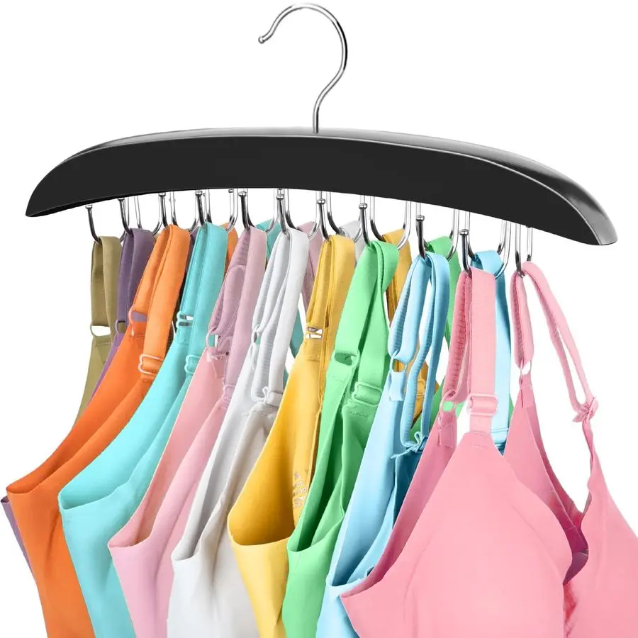 

360 Rotating Bra Organizer, Space Saving w 20 Foldable Metal Hooks, Tank Top Hanger Closet Organizers and Storage for Camisoles