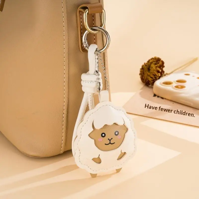 Kawaii Schaf-Leder-Schlüsselanhänger, niedlicher Cartoon-Lamm-Anhänger mit Handschlaufe für Schüler, Schulranzen-Accessoire – Detail 2