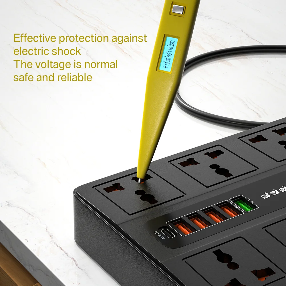 6 Port USB Charger With 6 AC Outlets 3000W Power Strip, PD 20W QC3.0 Quick Charge Type C Charging Station For iPhone 13 12 11 X