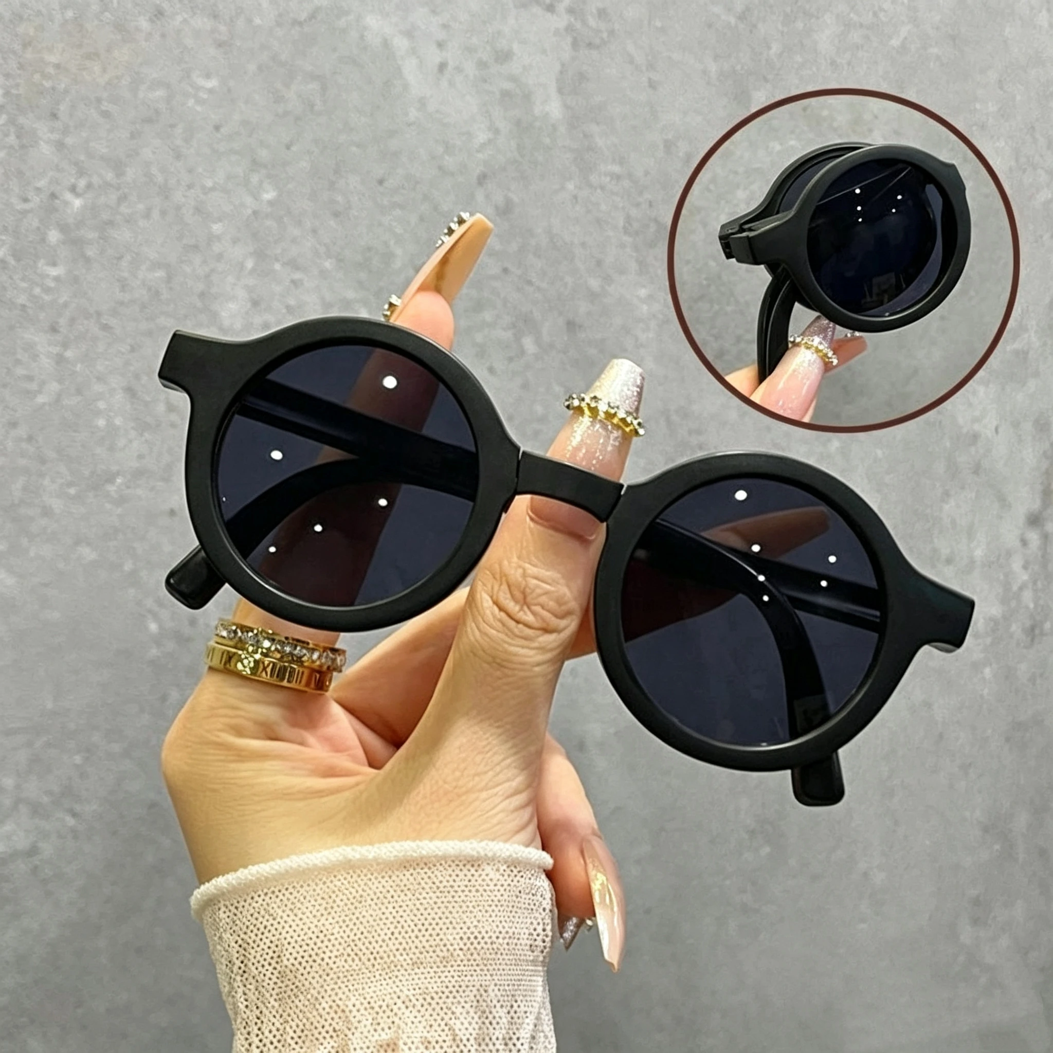 Foldable Kids Sunglasses Girls Boy Children Sun Glasses Round Street Beat Eyeglasses Cute Baby Eyewears UV400 Oculos De Sol