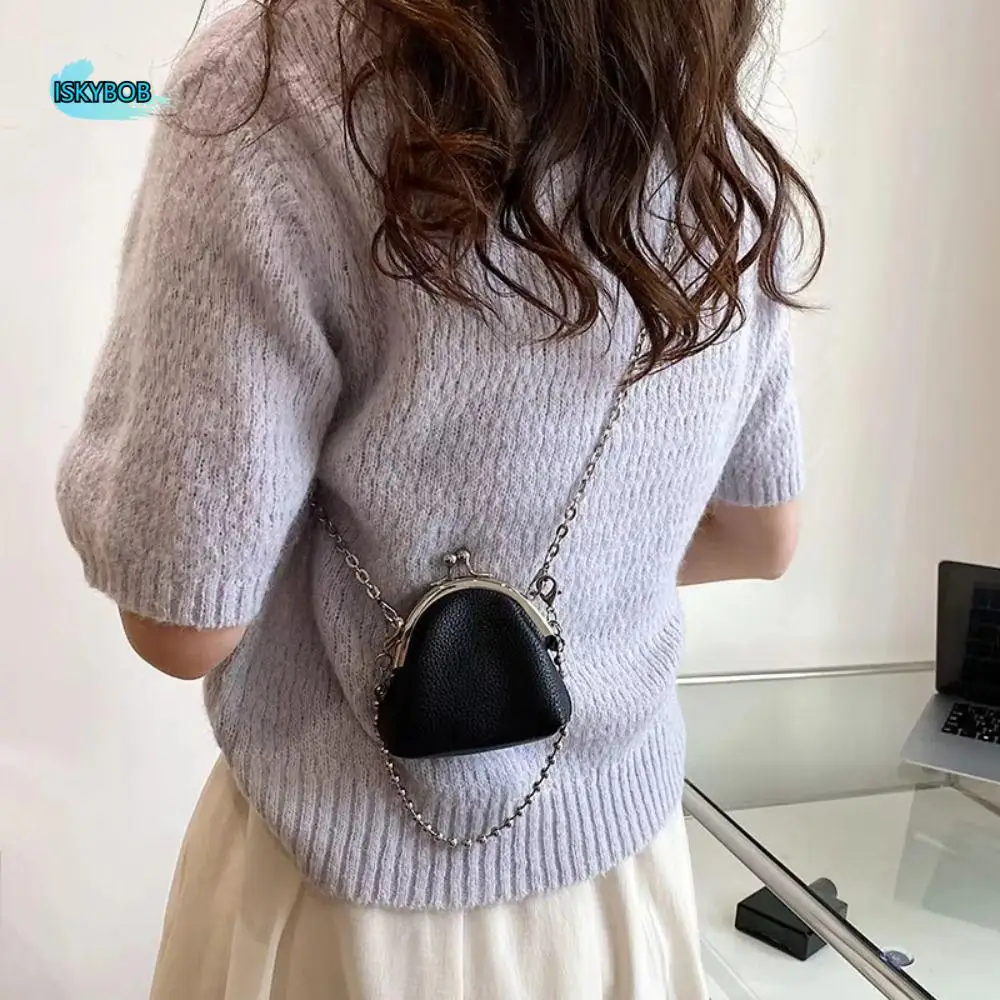 

French Pu Leather Metal Chain Crossbody Bag Chain Purse Box Shoulder Bag Large Capacity Small Bag Mini Lipstick Bag Party
