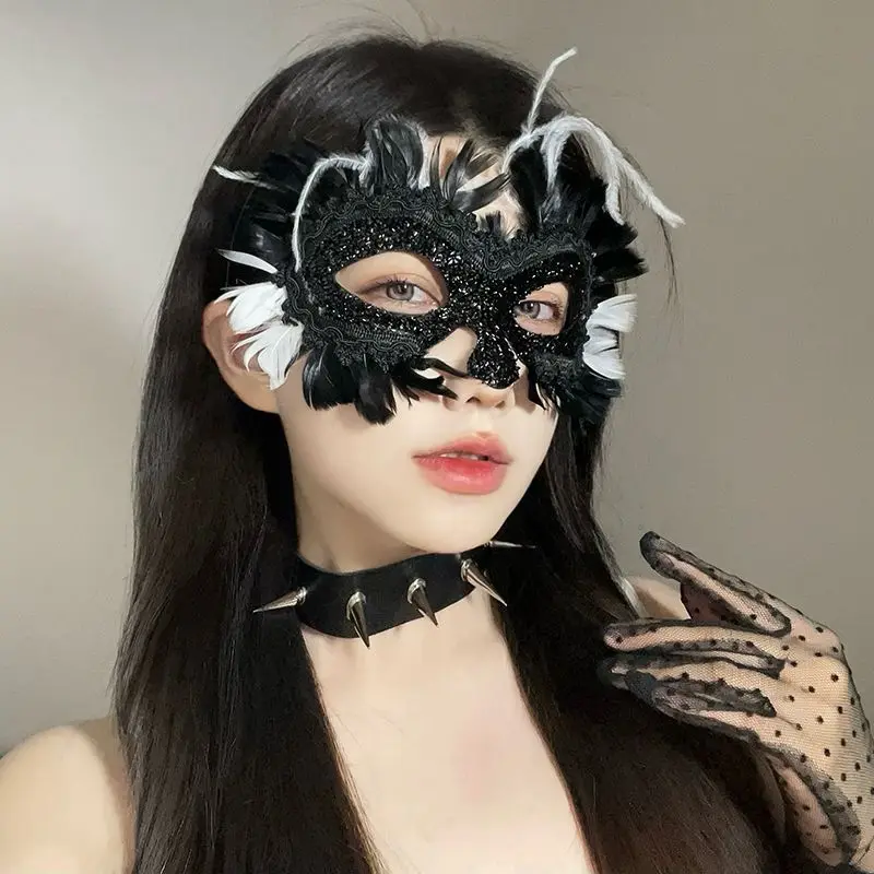 Máscaras de máscaras para mulheres rosa lantejoulas strass pena renda flor acessórios festa cosplay baile halloween carnaval luxo