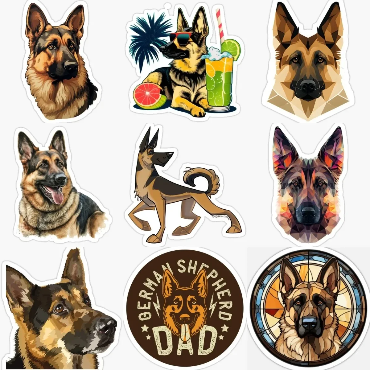 

Cute German Shepherd Dog Creative Personalized PVC Waterproof Stickers for Decorate Car Van Wall Room Table Motorcycle Off-road