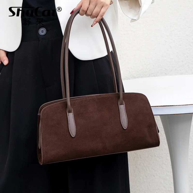 Matte Suede Genuine Cow Leather Women's Shoulder Underarm Bag Luxury Designer High Quality Commute Travel Ladies Handbag Cowhide