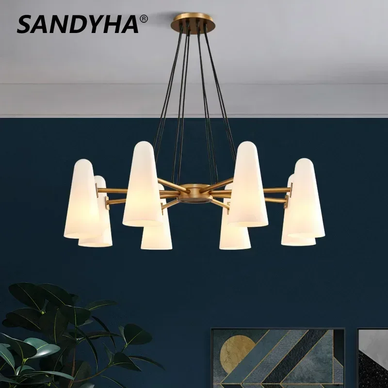 

SANDYHA Postmodern LED Chandelier for Dining Living Room Bedroom Study Copper Pendant Lighting Home Decor Lamparas De Comedor