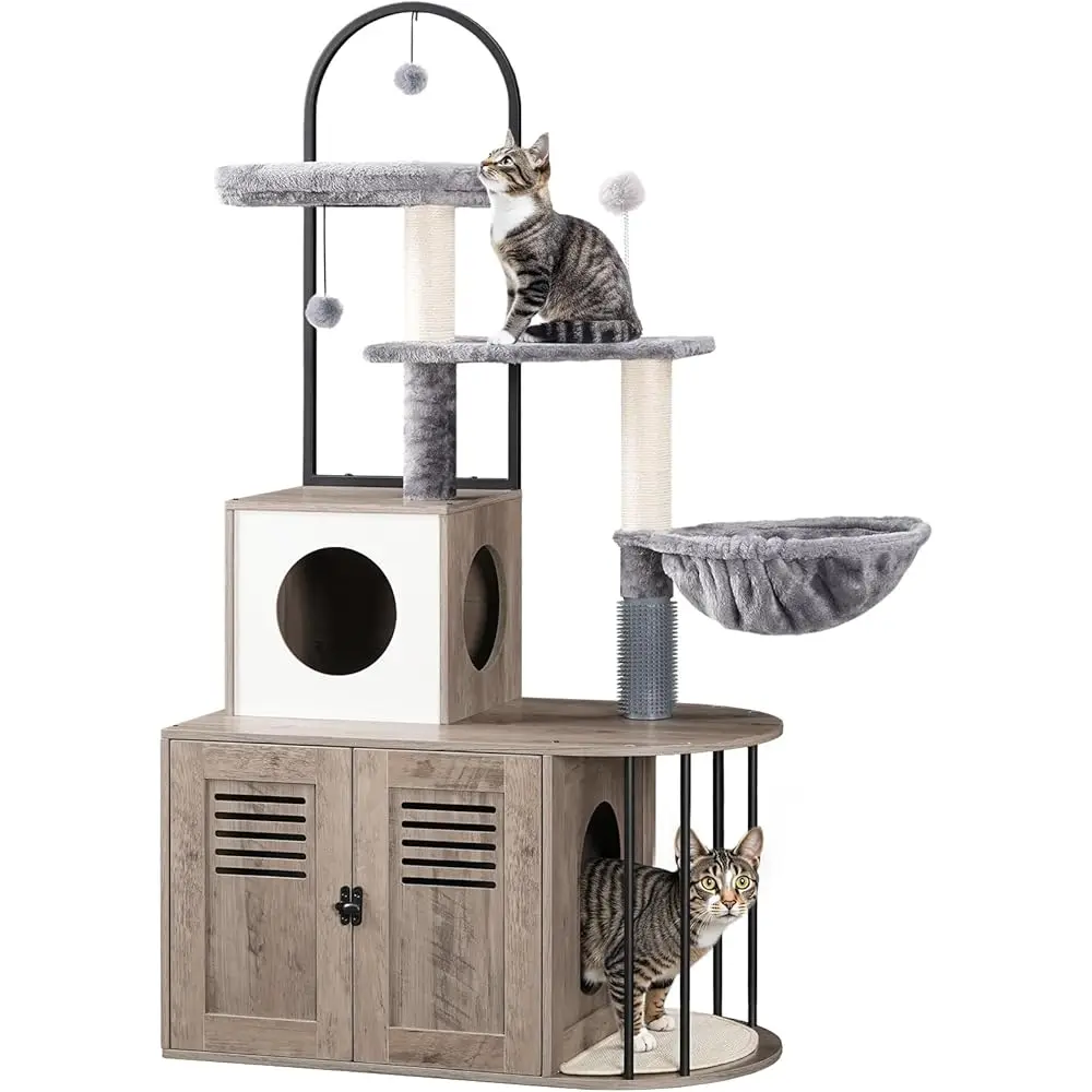 

Cat Tree With Litter Box Enclosure, Arched All-In-One 31.5"" Cat Tower With Hidden Litter Box Furniture For Indoor Cats,