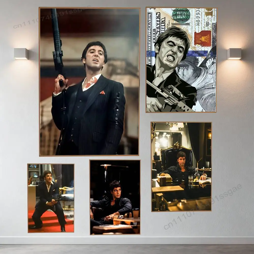 

S-Scarface-1983 Film Retro Fashion Pictorial Poster Sticky Poster Paper Sticker DIY Room Bar Cafe Wall Decor Gift