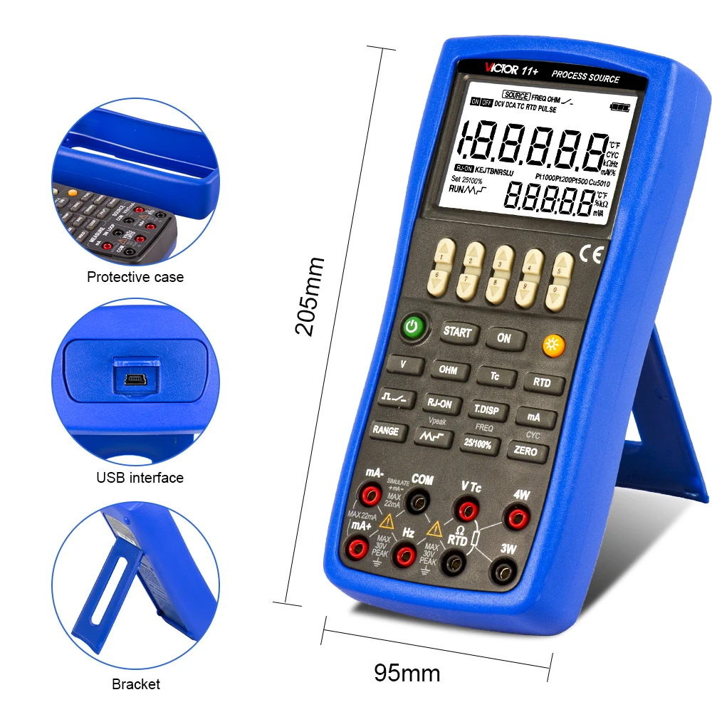 Outils de calibrage de signal mort thermocouple Victor 11 +, source de processus, haute précision, fonction de sortie 0.02%, thermique 02/10/2018