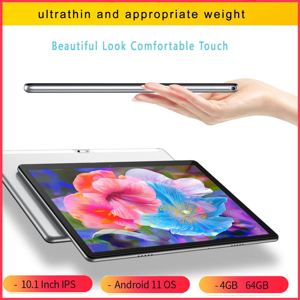 BDF New 10.1 Inch 4GB RAM 64GB ROM 2.5D IPS Glass 3G Phone Call Sim Card Wi-Fi Bluetooth Tablet Pc Android 11 Google Store