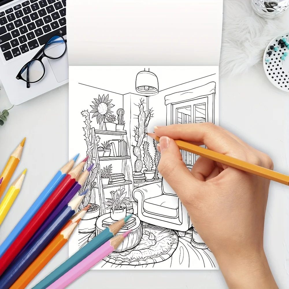 Libro da colorare - 8,3x 11,2 pollici 32 pagine Libro da colorare per mobili Sollievo dallo stress Regalo per il ritorno a scuola, Regalo per la famiglia e gli amici