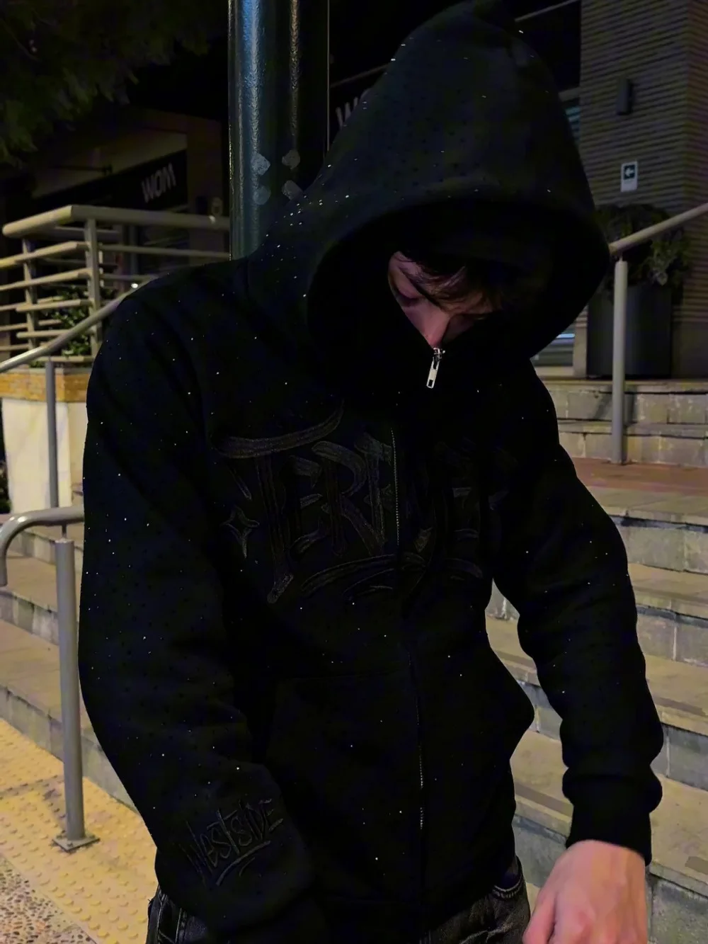 New Autumn Winter Hot Diamond Double Hat Hoodie Dark Style Unisex Zipper Embroidered Cardigan Casual Warm Top