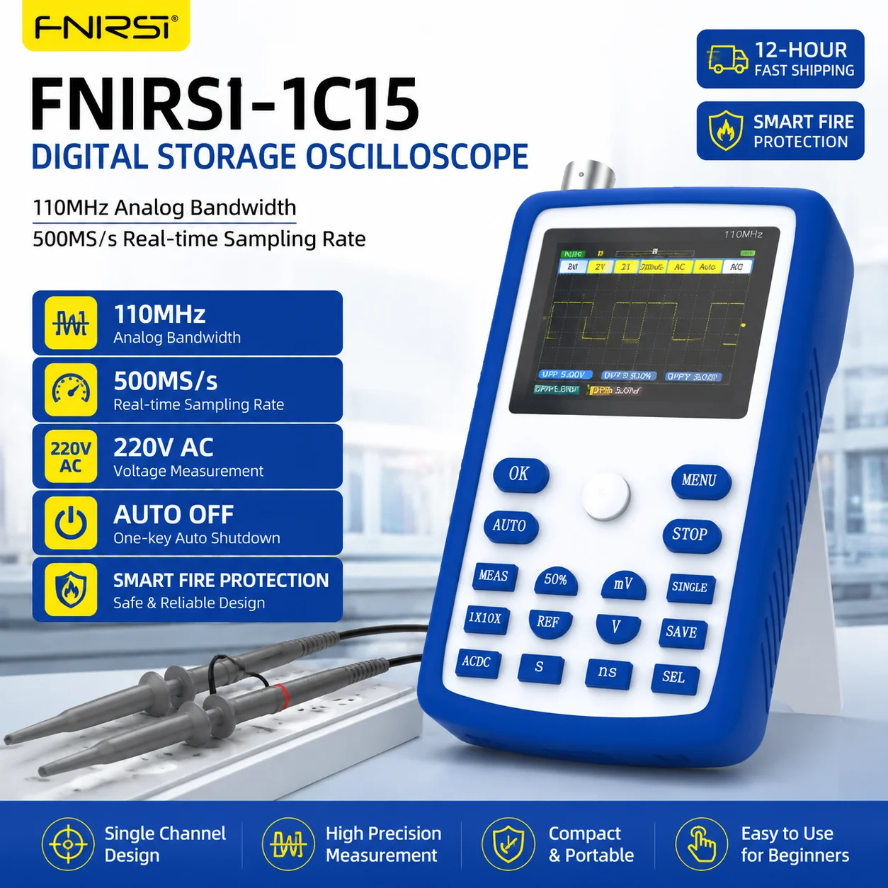 Fnirsi Digital Oscilloscope Handheld - FNIRSI 1C15 Profesyonel El Tipi Dijital