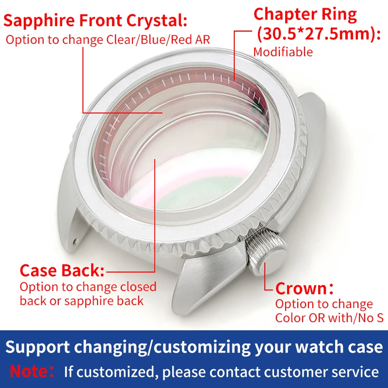 سلحفاة SKX مصقول الصلب إنهاء ساعة حافظة فضية MOD NH35 NH36 4R36 ساعات من الفولاذ المقاوم للصدأ حالات أجزاء الحركة مع حلقة الفصل