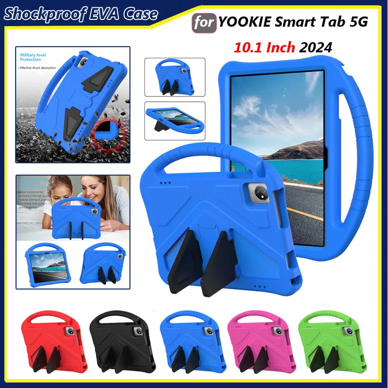 For YOOKIE Smart Tab 5G Tablet 10.1 Inch 2024 Shockproof EVA Cover Shell Stand Casing Kids Friendly Portable Handle Case