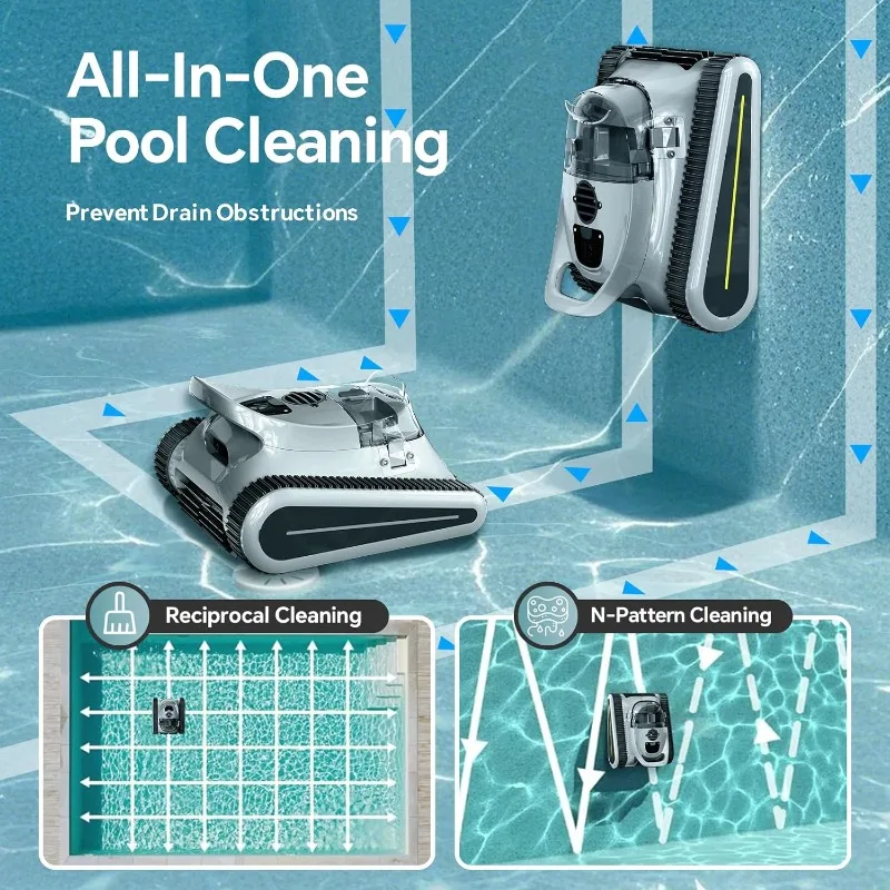 Cordless Robotic Pool Cleaner -Pool Vacuum 180W Brushless Motor, 45,000Pa Suction, Wall Climbing, Sonar Navigation