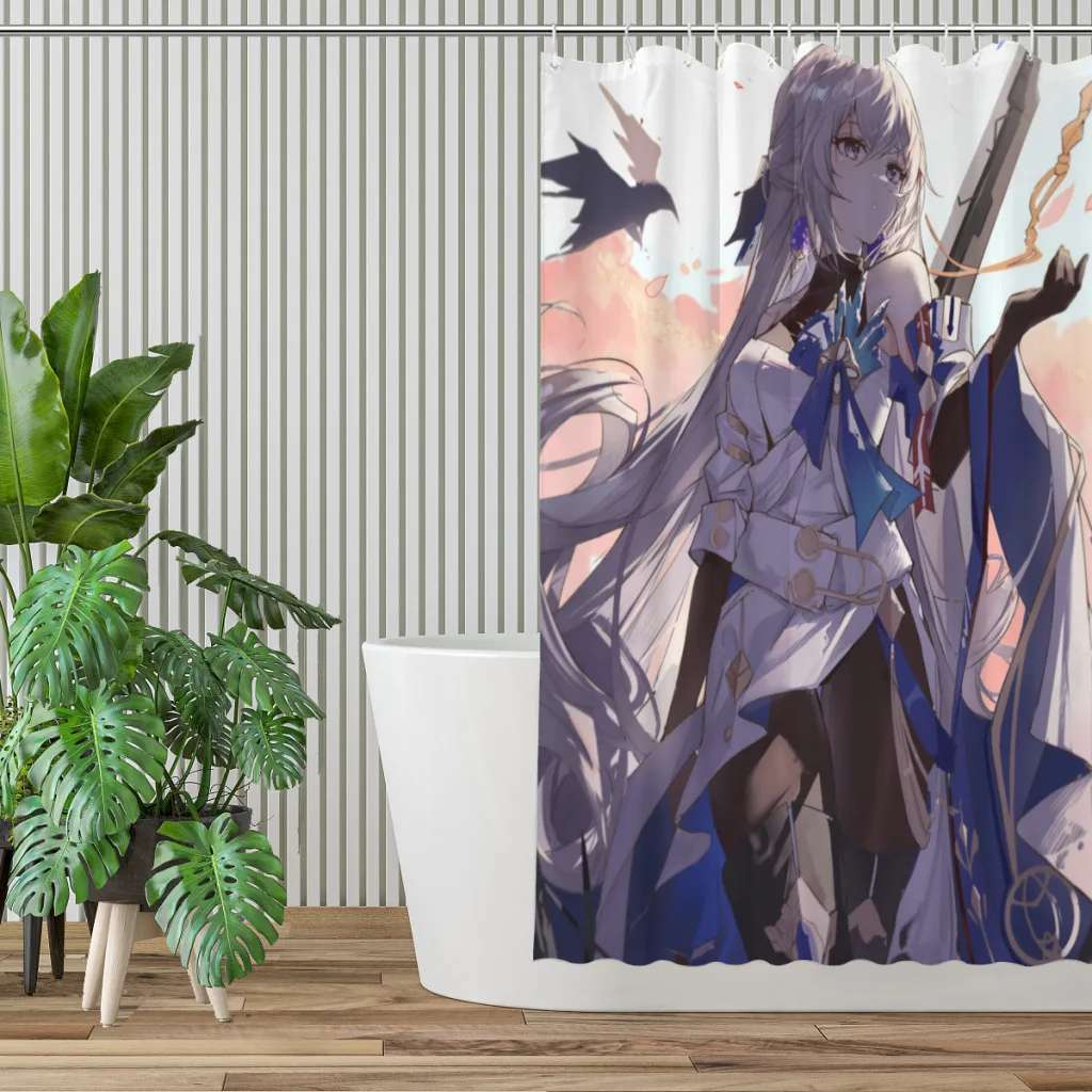 Bronya Cute Bathroom Shower Curtains Honkai Star Rail Waterproof Partition Creative Home Decor Bathroom Accessories