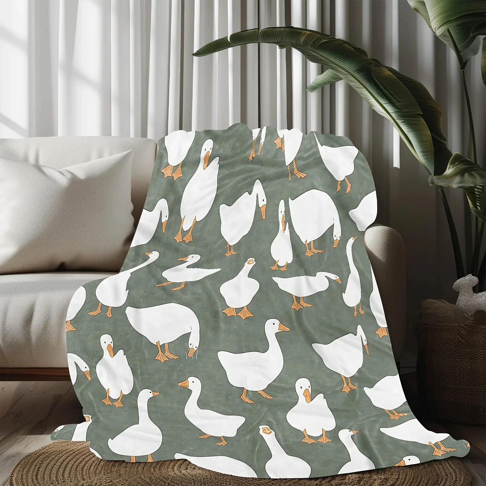 Cute Goose Duck Pattern Flannel Throw Blanket Soft Warm Animal Print Lightweight Blanket for Bed Sofa Couch Travel Camping Home