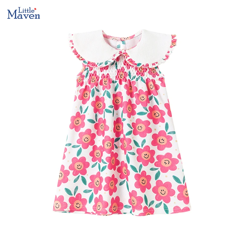 Little Maven Baby Mädchen 2026 Sommer Neue Kinderkleidung Cartoon Blumen Kinderbekleidung Geburtstagskleider 2-7 Jahre
