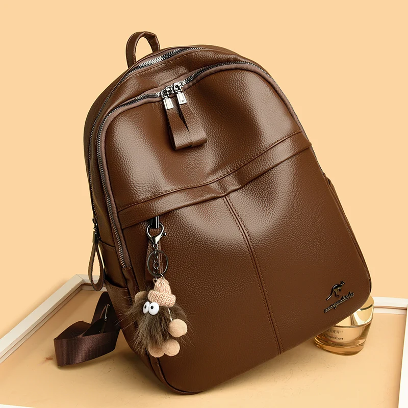 Women's Soft Leather Backpack Student School Bag Female High Quality Rucksack Multi-functional Ladies Shoulder Bag Commuting Sac - view 3