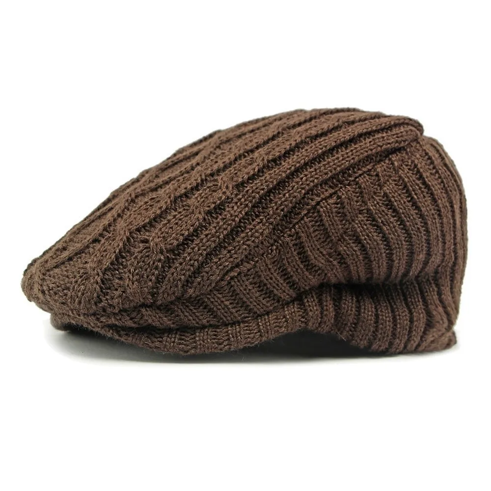 

Fashion Wool Newsboy Beret Solid Color Breathable Warm Knit Hat Casual Fleece Lined Snow Ski Caps for Men Women