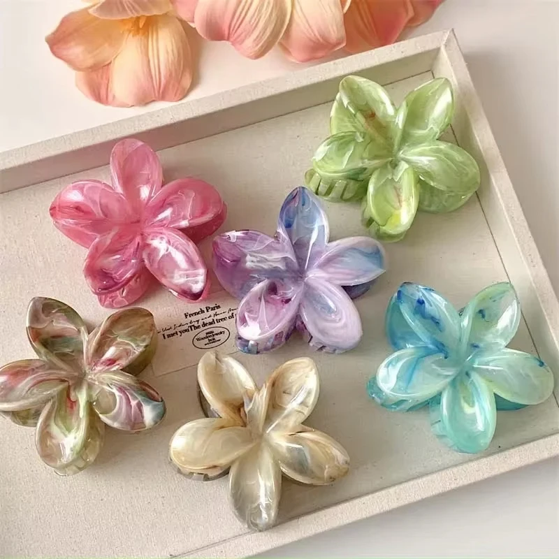 

6Pcs Acrylic Flower Hair Clip for Women Marble Texture Hair Claws Clips Trendy Girl Hairpin Korean Hair Accessories Headwear