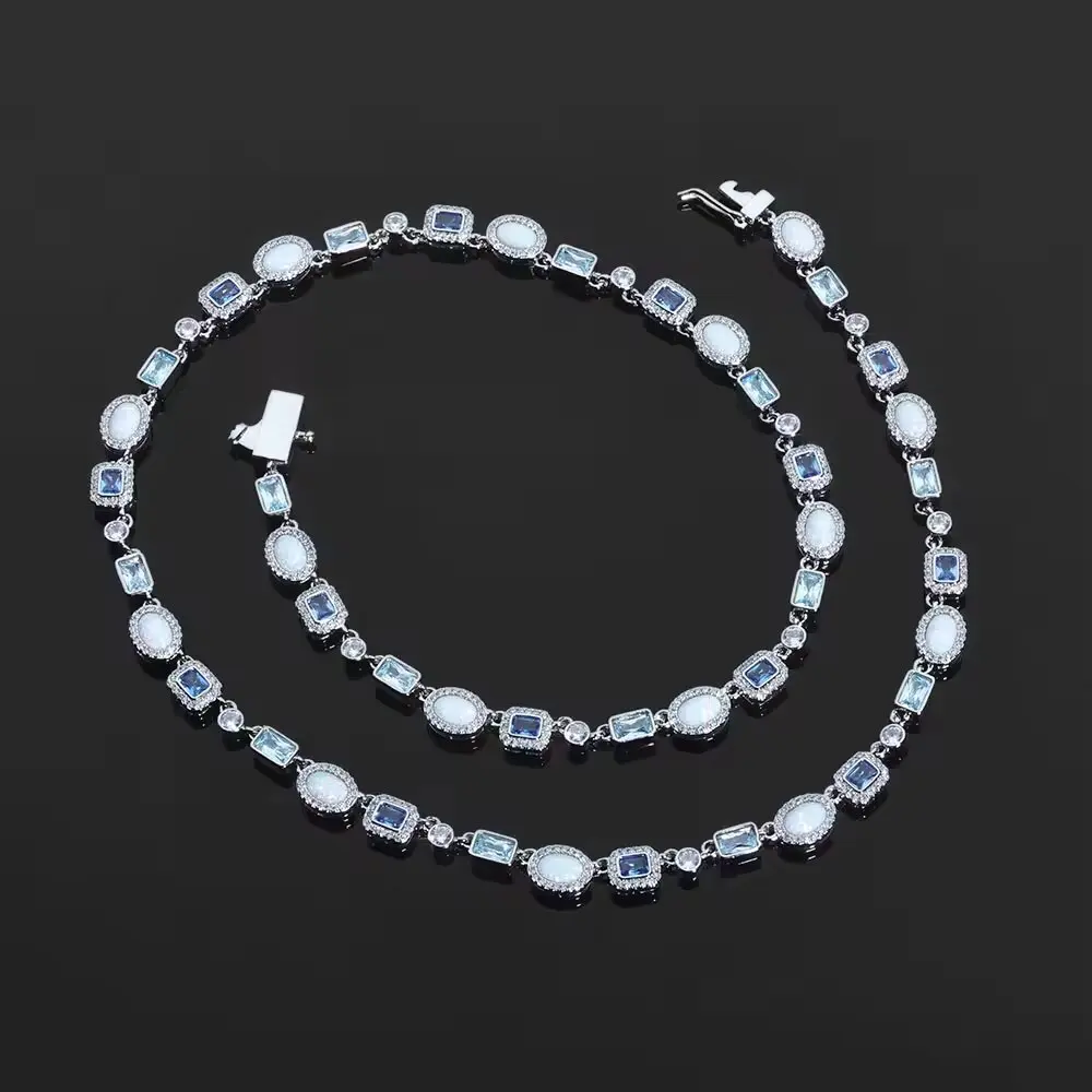 

Colored Gemstones Ladies' Jewelry Geometric Patterns Chilled Blue Diamond Necklace Opal High end Spring Buckle Jewelry 2025 New