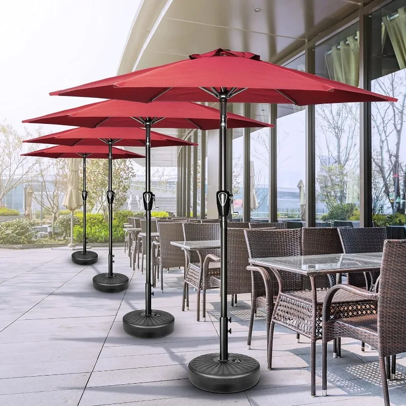 Parapluie de cour de marché de table extérieure avec bouton poussoir, inclinaison, manivelle, jardin, terrasse, arrière-cour, piscine, 9'