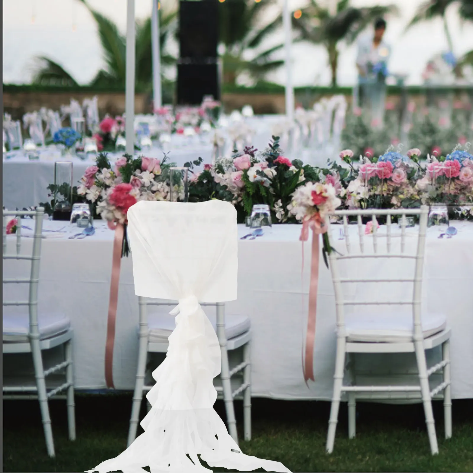 

Ruffled Hoods Cover Wedding Party Banquet Ruffle Sashes Bridal Shower Decorations Decor For Wedding Banquet Chair Covers Compact