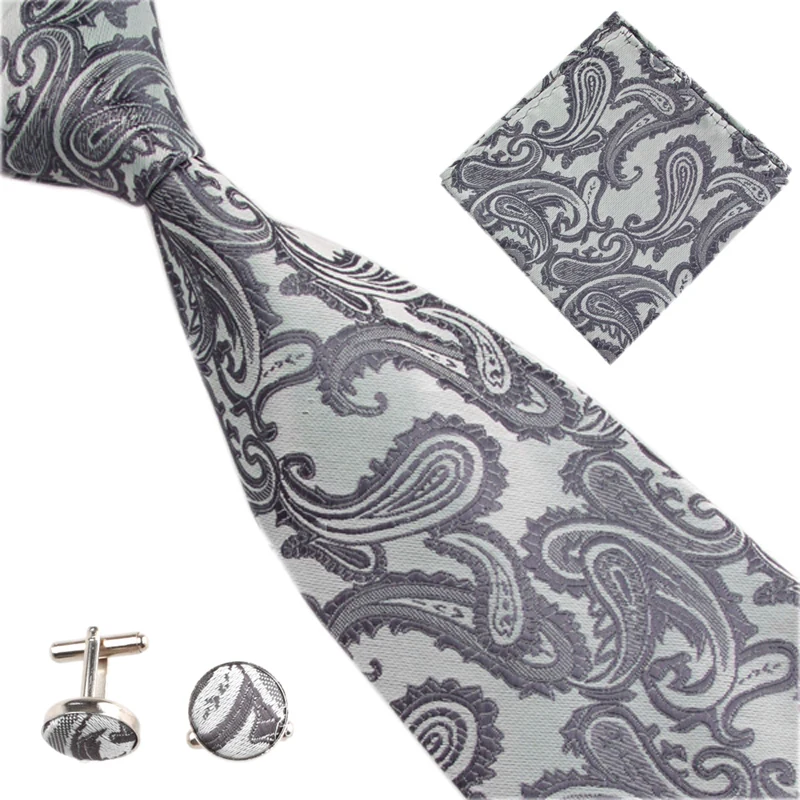 

Mens Ties Set Wedding Necktie for Men 10cm/4" Wide Paisley Square Cufflinks Tie Corbatas Regalos Para Hombre De Flores