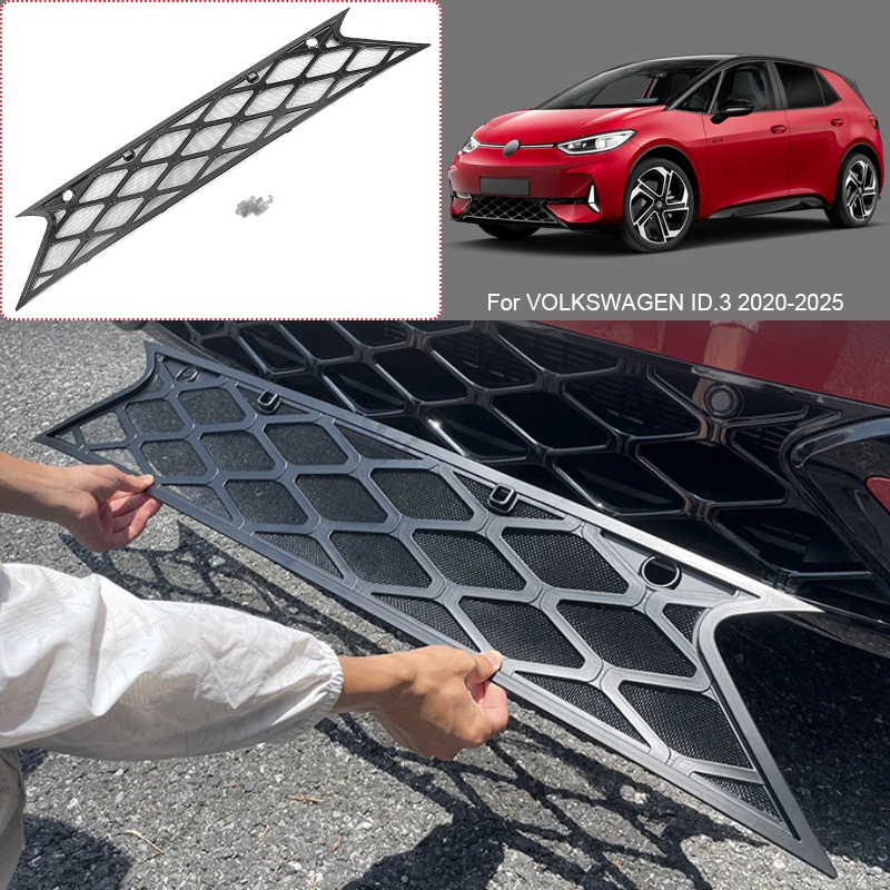 Car Replace Front Upper Lower Grille  Buckle Insect Proof Net For Volkswagen ID.3 GTX 2020-2025Bumper Center Intake Grille Cover view 4