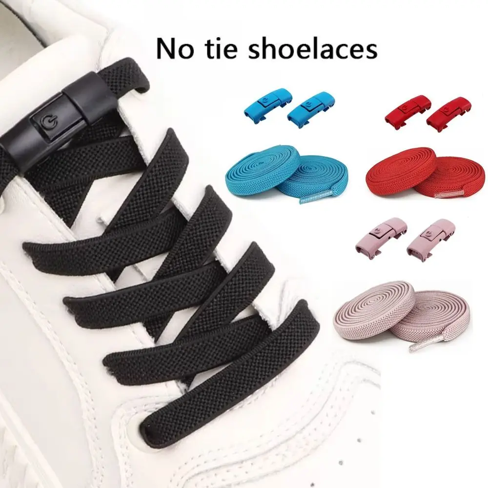 New Flat 8MM No Tie Shoe Laces Widened Design Colorful Press Lock Shoelaces Shoes Accessorie Kids