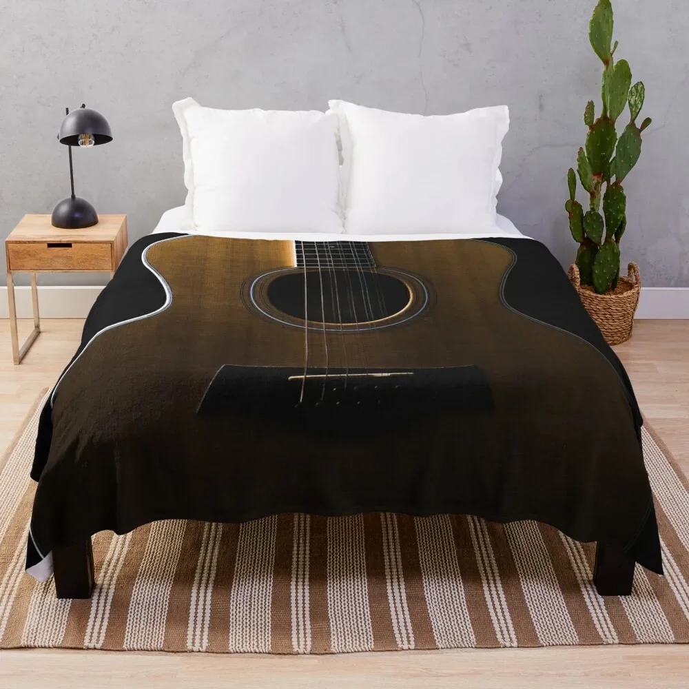

Acoustic guitar on black background Throw Blanket Cozy Napping Blanket Gift for Mom Dad