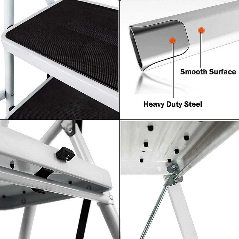 BRIEFNESS Anti-Slip Steel 3-Tier Folding Step Stool, Space Saving Portable Ladder for Office/Painting/Decorating/Renovation