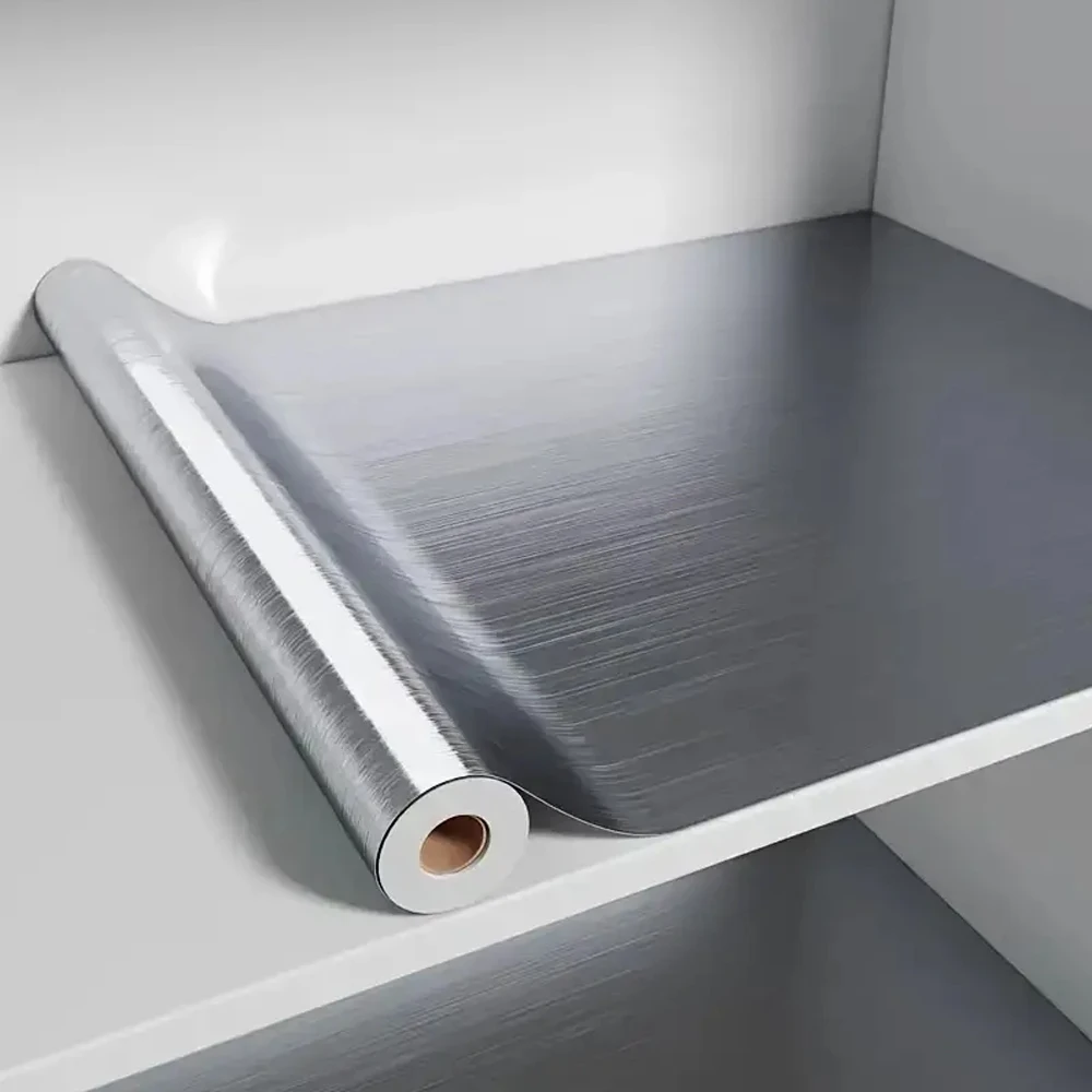 PVC Metal Brushed Gold Silver DIY Removable Wallpaper Decor Film Vinyl Waterproof Oil-proof House Appliance Kitchen Wall Sticker