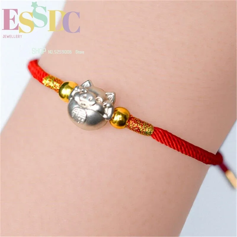 

Модные S999 серебряные подвески в виде свиньи Фу, красные регулируемые браслеты ручной работы из веревки, Чанг, удача, подарок на день рождения, Прямая поставка