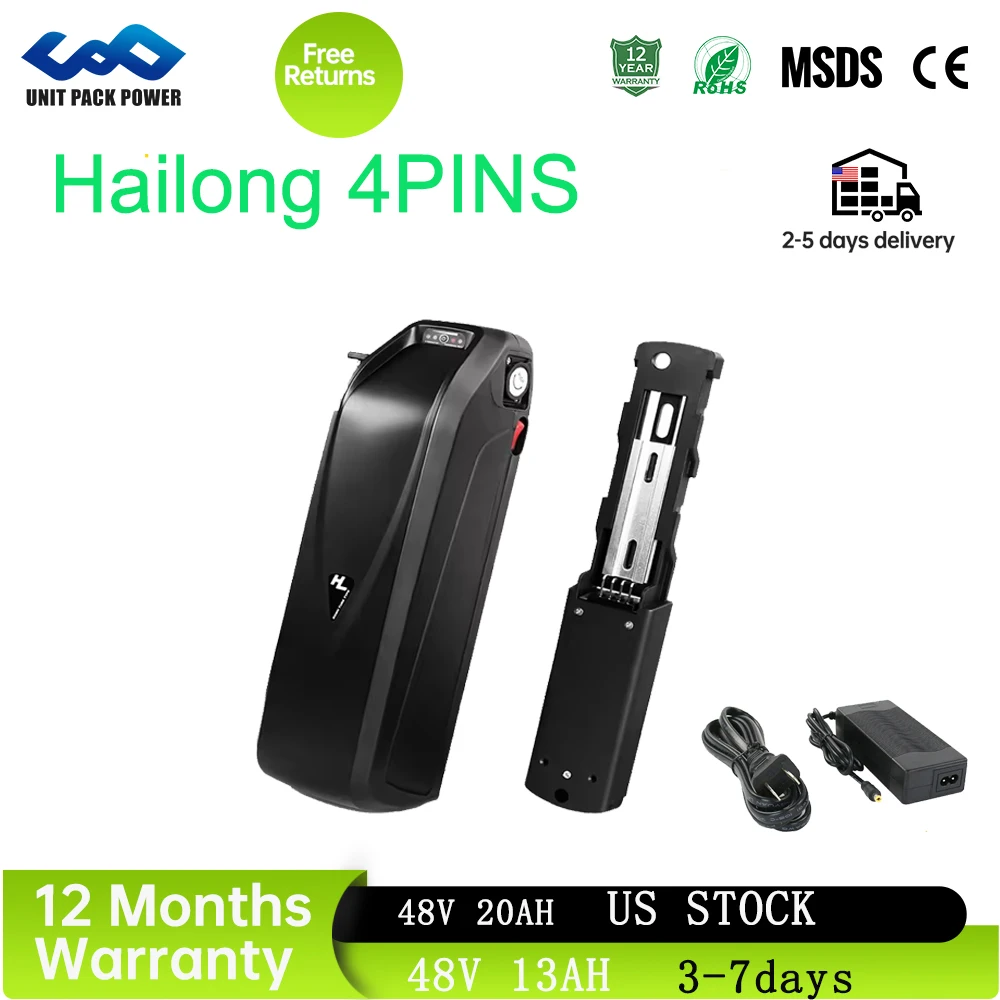 48V  20AH EBike Battery Hailong 4-pin 48V 13Ah  Electric Bicycle Battery Bafang 350W 500W 750W 1000W 1500W Motor