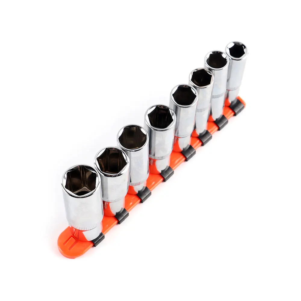 3/8 Inch Drive Long Socket Set 10-19mm 8Pcs Chromium Plated with Socket Holder for Improvement Car Repair