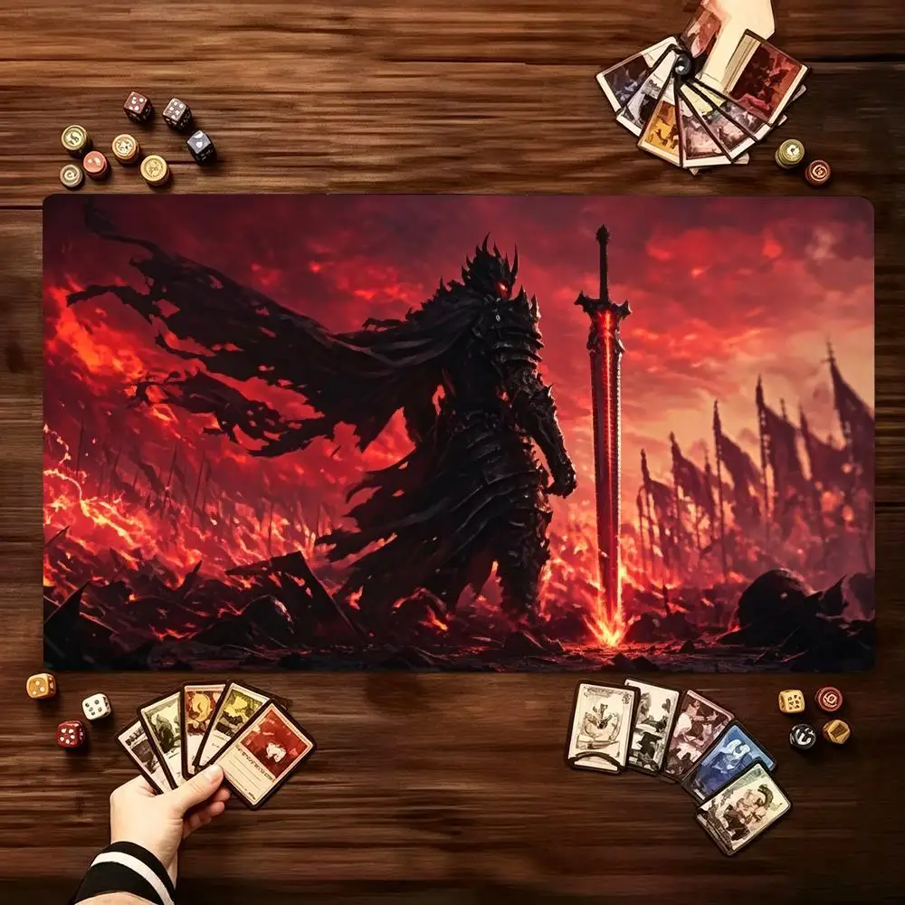 Extra Large TCG Gaming Mat Dark Warrior Extended Mouse Pad Overlock Stitched Edge Durable Fabric HD Print Battle Ready Warrior
