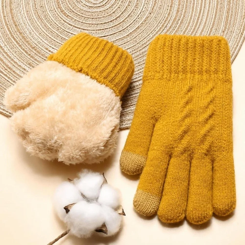 Double Layer Knitted Touchscreen Gloves Thickened Soft Winter Driving Gloves Cold Proof Stretch Unisex Warm Mittens Cycling