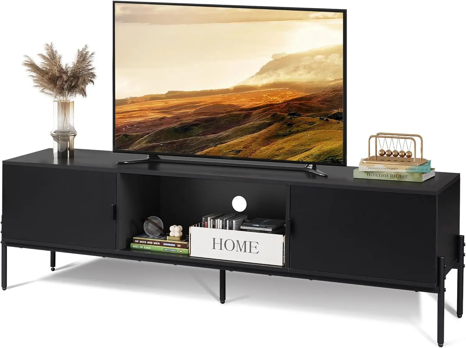 

WLIVE Modern TV Stand for 65 Inch TV, Mid Century Entainment Center with Storage, TV Console with Open Shelf and 2 Cabinets for