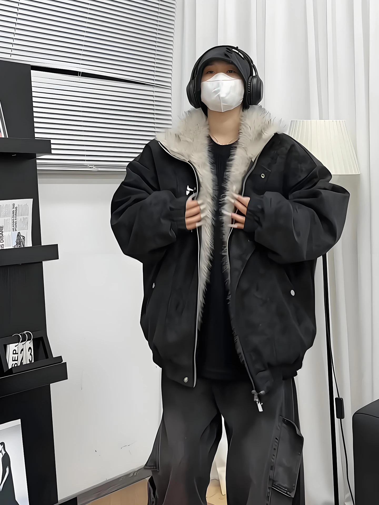 

Мужская зимняя куртка-пальто из хлопка с длинными пуговицами и меховой отделкой, дизайн «Белый орел»