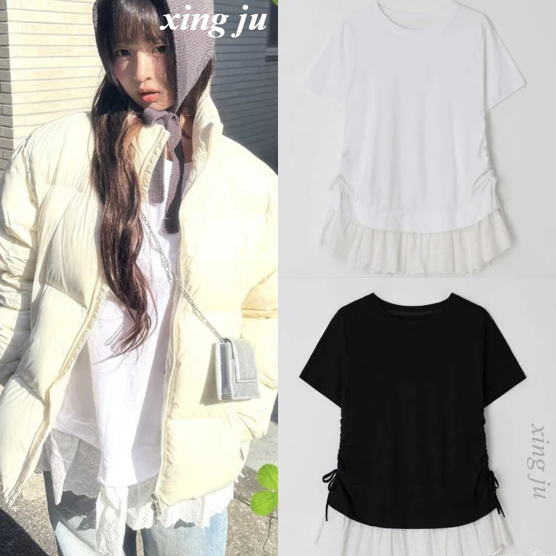 

Kpop корейская певица кружевная плиссированная футболка на шнуровке длинные свободные топы женский костюм для джазового танца сценический фестиваль вечерние одежда для выступлений