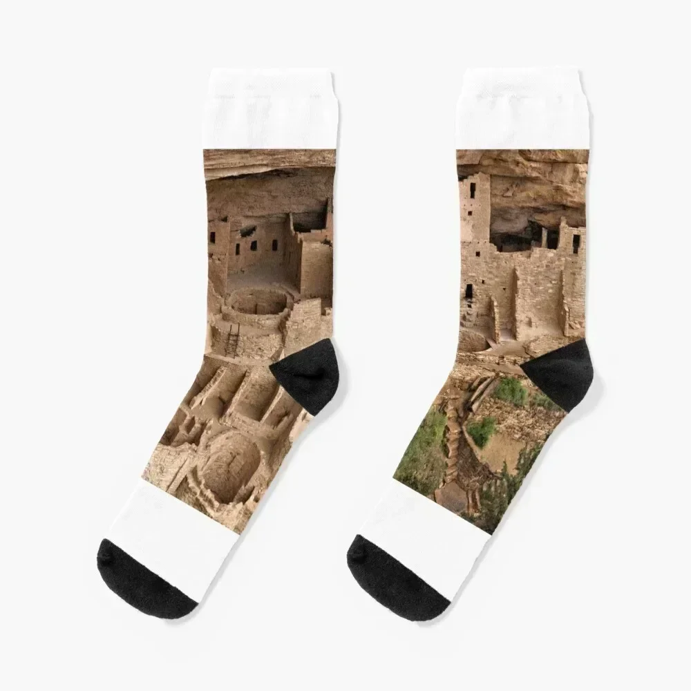 Cliff Palace Panorama - Mesa Verde National Park Socks Stockings compression floor tennis basketball Socks Male Women's