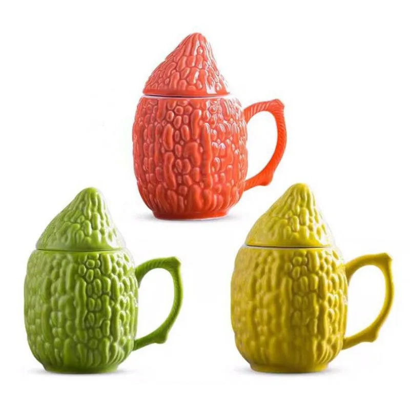 Creative Parody Bitter Gourd Handgrip Water Cup Coffee Mug Breakfast Oats Milk Mug Office Kitchen Drinkware Ceramic Crafts