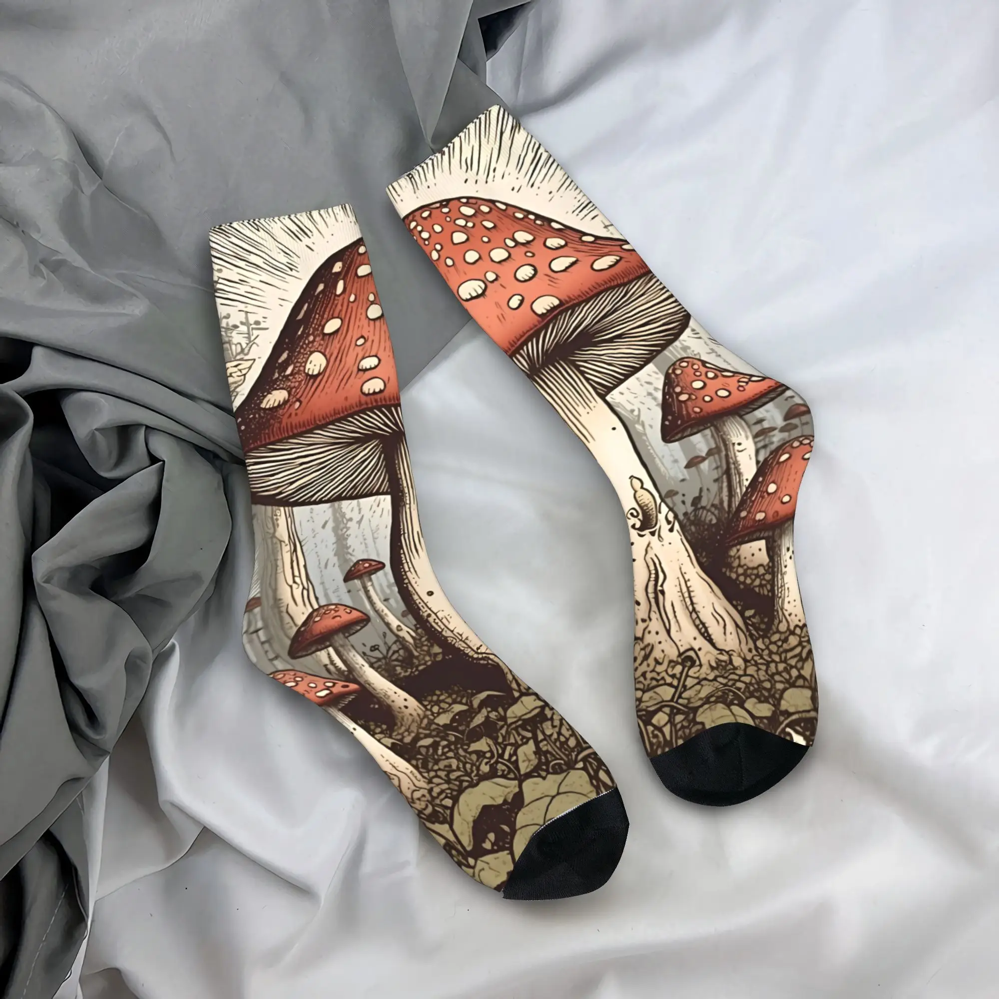 

Men Socks Novel Forest Mushroom Plant Theme (1) Stockings Non-Slip Quality Socks Autumn Funny Printed Running Sports Socks