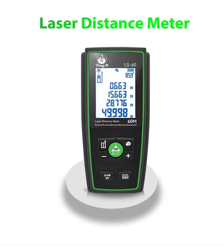 60 m Battery Laser Distance Meter Compact Industrial IP54 Waterproof Rangefinder with 7X Zoom 3A for Interior Use
