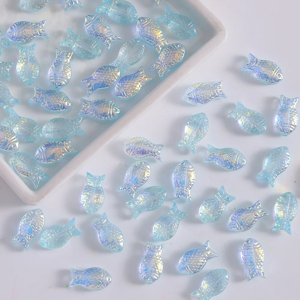 10PCS Transparent Colored Glass Fish Beads For Jewelry Making Interval Beads Necklace Bracelet Craft DIY Supplies