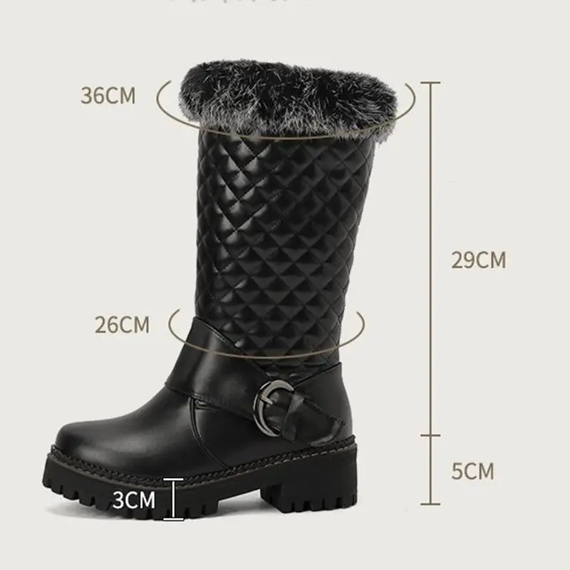 Girseaby Fashion Boots Winter Fur Warm Outside Antislip Pointed Toe Square Block Heels 6cm Zip Plus Size 44 45 46 Mid Calf Bota