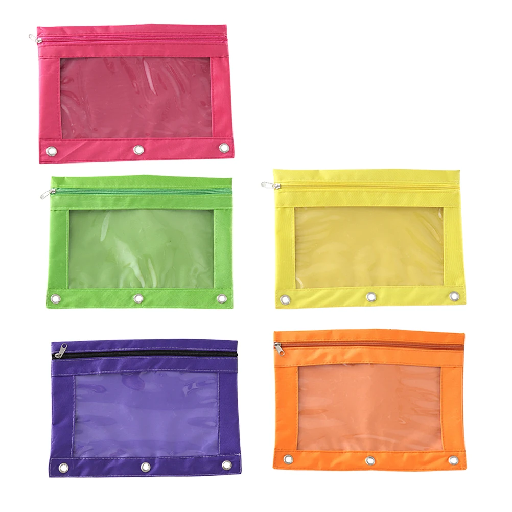 

5 Pcs Pencil Case School Cases Pink 3 Compartments Box Ring Pouch File Bag Stationery Organizer Girls