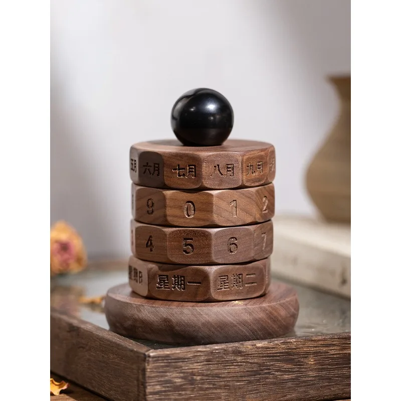 

2024 Calendar Year of the Dragon New Wooden Walnut Rotating Creative Desk Personality Perpetual